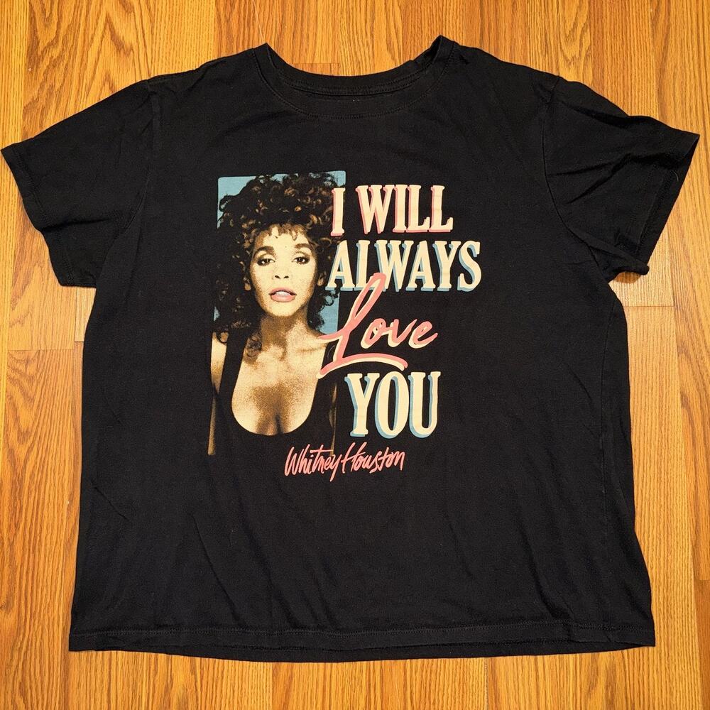 Whitney‎ Houston T-Shirt Womens XXL Black Graphic Print I Will Always Love You